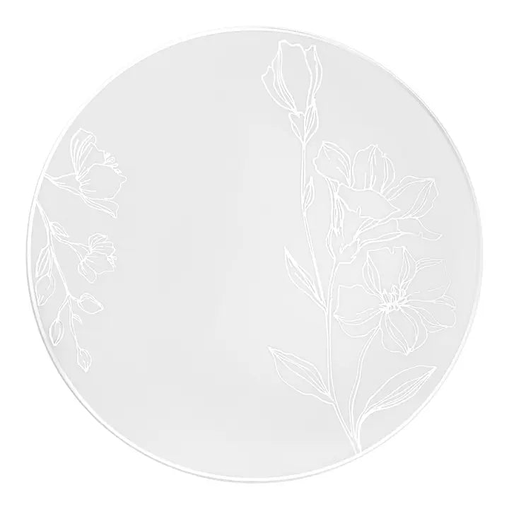 7.5" White Silver Floral Plastic Salad Plates