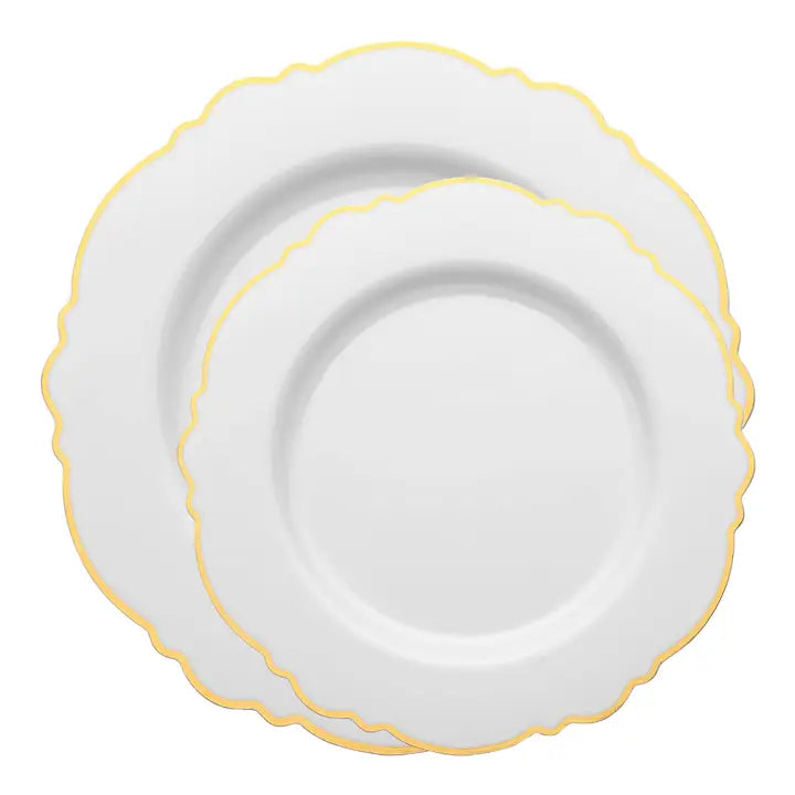 White Gold Rim Round Blossom Dinnerware Set