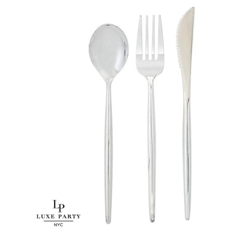 Luxe Party NYC Matrix Silver Plastic Cutlery Set | 60 Pieces