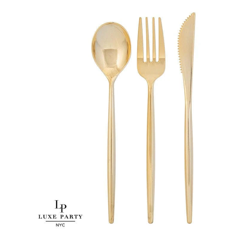 Luxe Party NYC Matrix Gold Plastic Cutlery Set | 60 Pieces