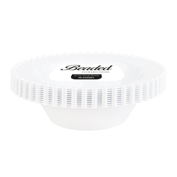 12 oz. Solid White Beaded Collection Plastic Soup Bowls
