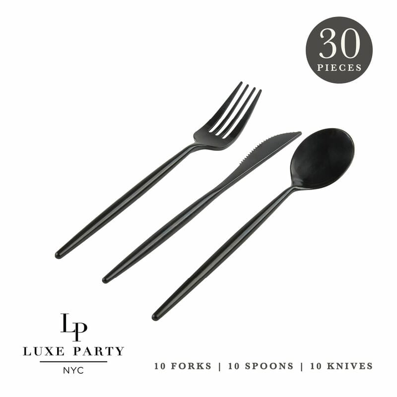 Matrix Black Plastic Cutlery Set | 30 Pieces