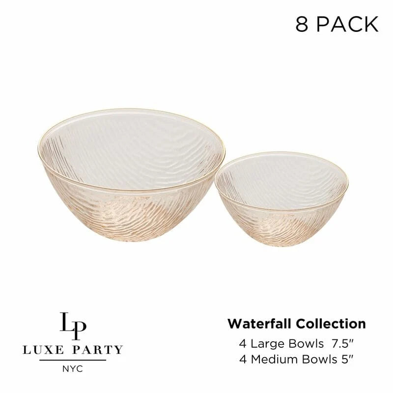 Transparent Waterfall Peach and Gold Soup and Dessert Bowl Set | 8 Bowls