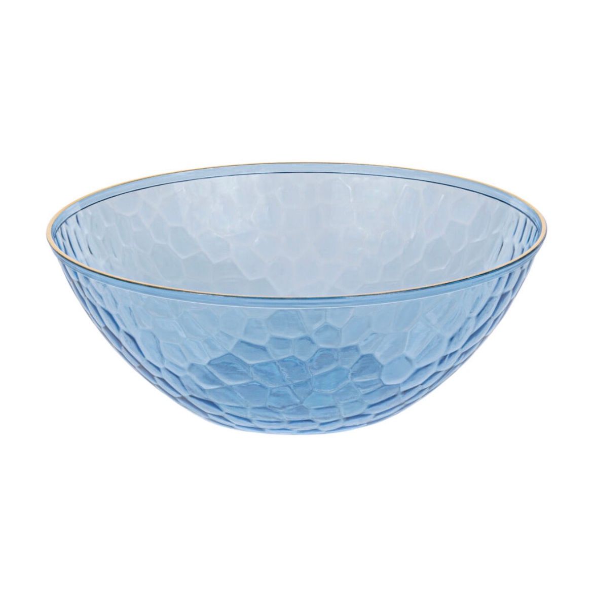 12 oz. Blue Transparent Hammered/ Gold Rim Plastic Soup Bowls