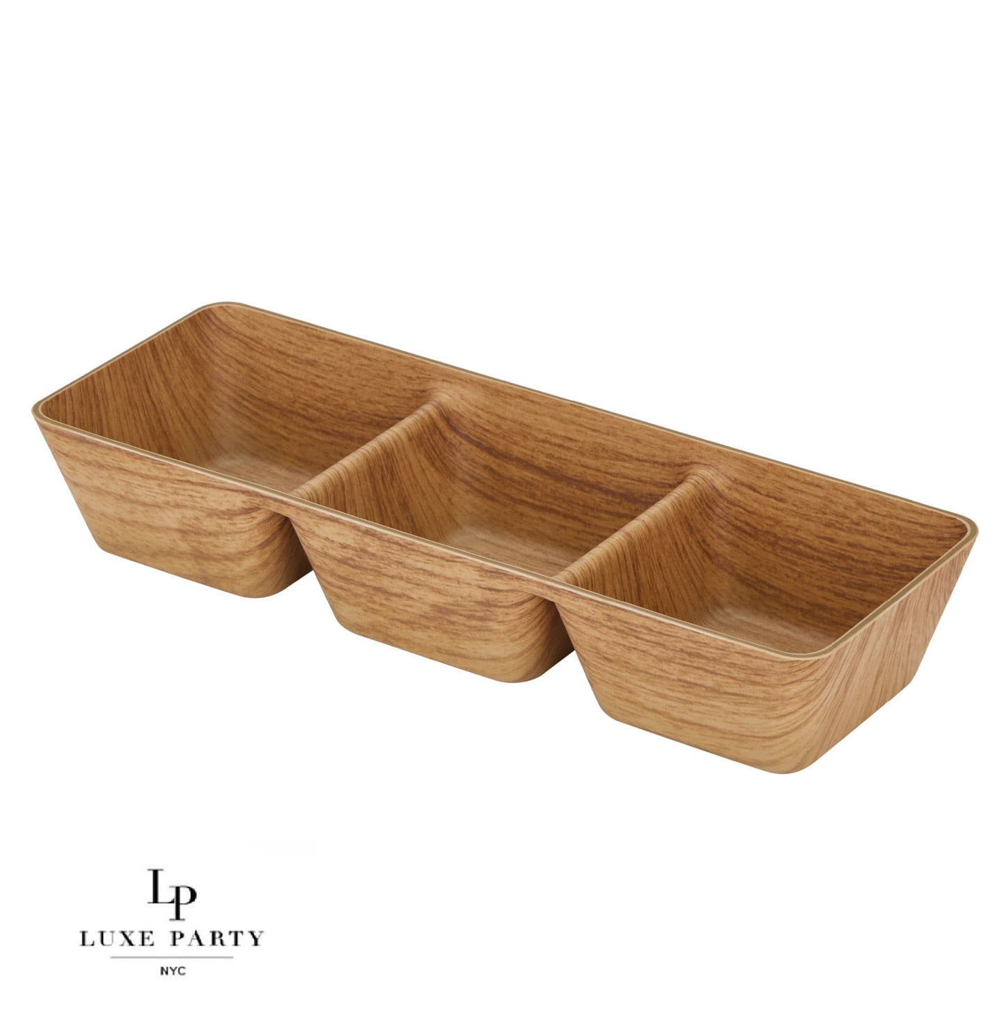 Luxe Party 3 Section Square Divided Snack Dish Oak Color 10.2x3.6x1.75