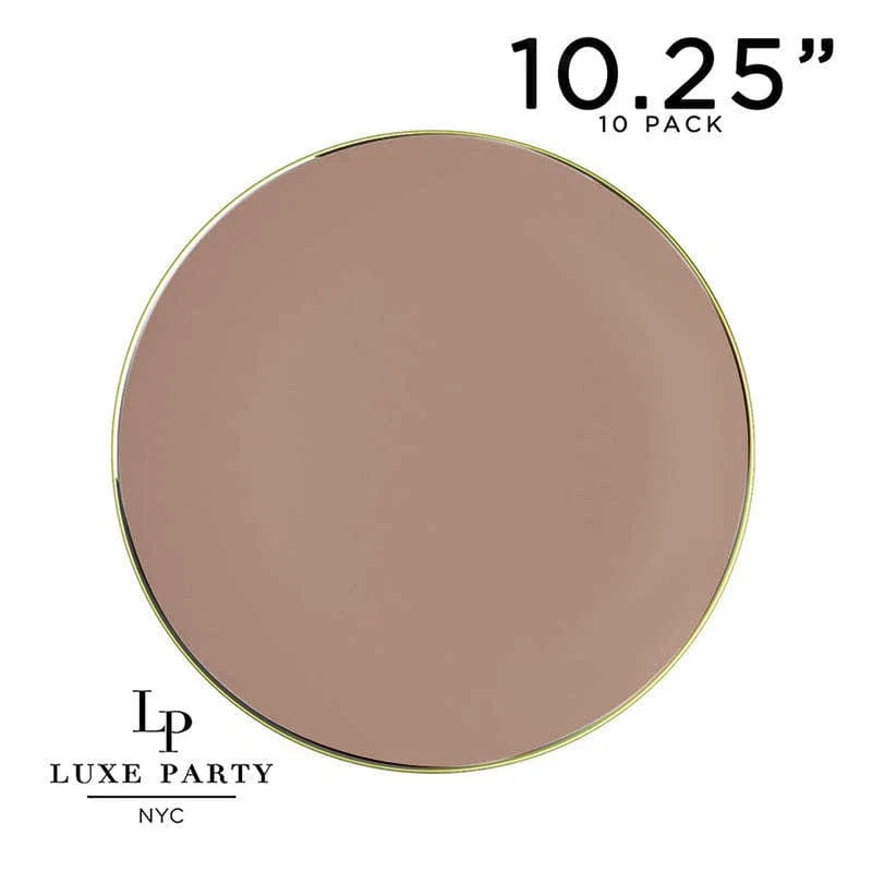 Luxe Party NYC Round Clay and Gold Plastic Plates | 10.25 ''
