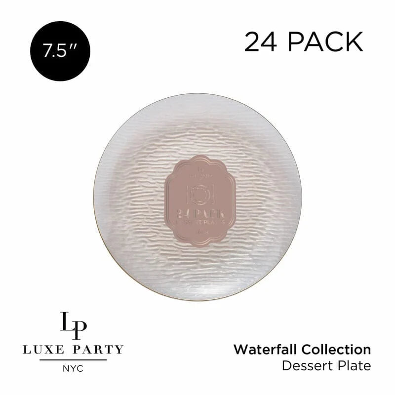 Transparent Waterfall Peach and Gold 7.5" Plastic Plates | 24 Plates