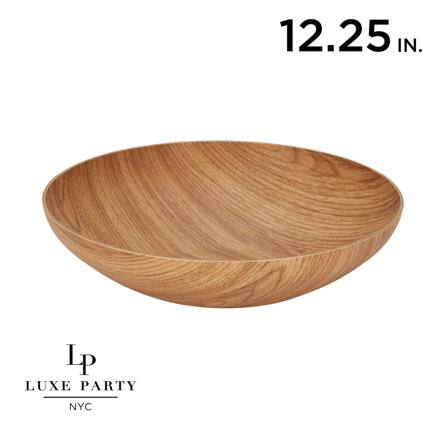 Serving Bowl 12.25 Inch Round Plastic Reusable Oak Color Wood