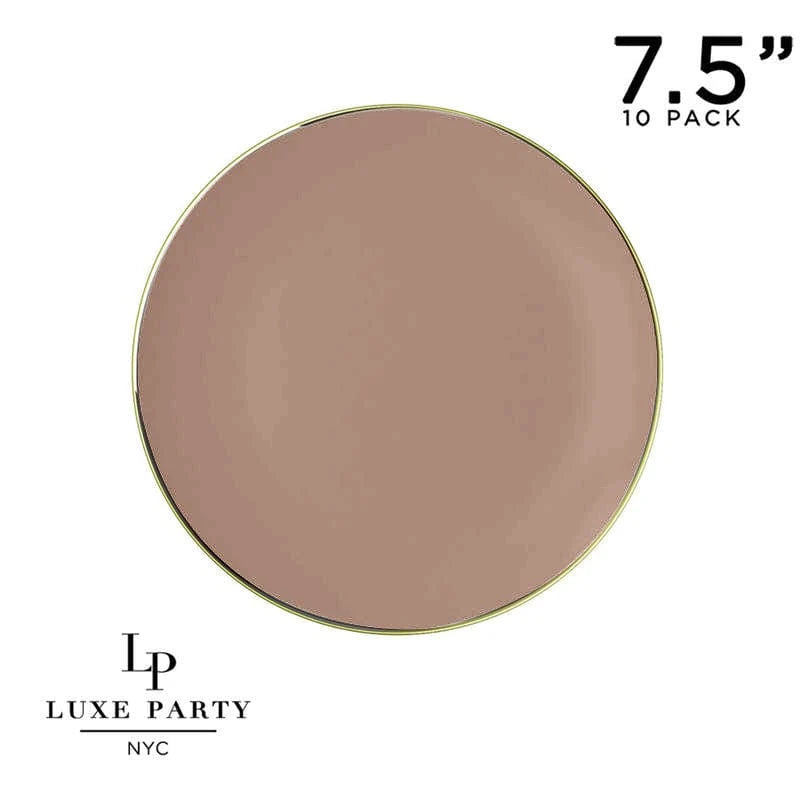 Luxe Party NYC Round Clay and Gold Plastic Plates| 7.25 ''