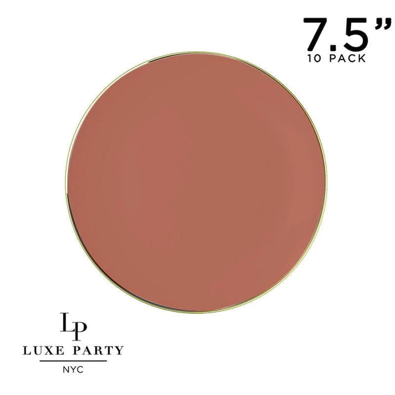 Luxe Party NYC Round Rosewood Orange and Gold Plastic Plates | 7.25 ''