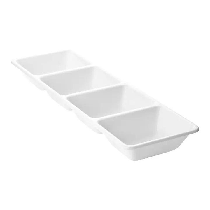 16" X 5" White 4-Section Rectangular Plastic Tray