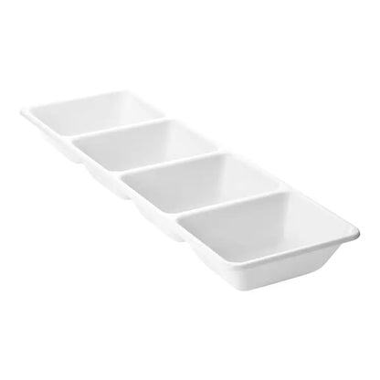 16" X 5" White 4-Section Rectangular Plastic Tray