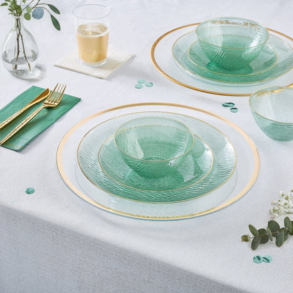 Transparent Waterfall Sage and Gold 10" Plastic Plates | 12 Plates
