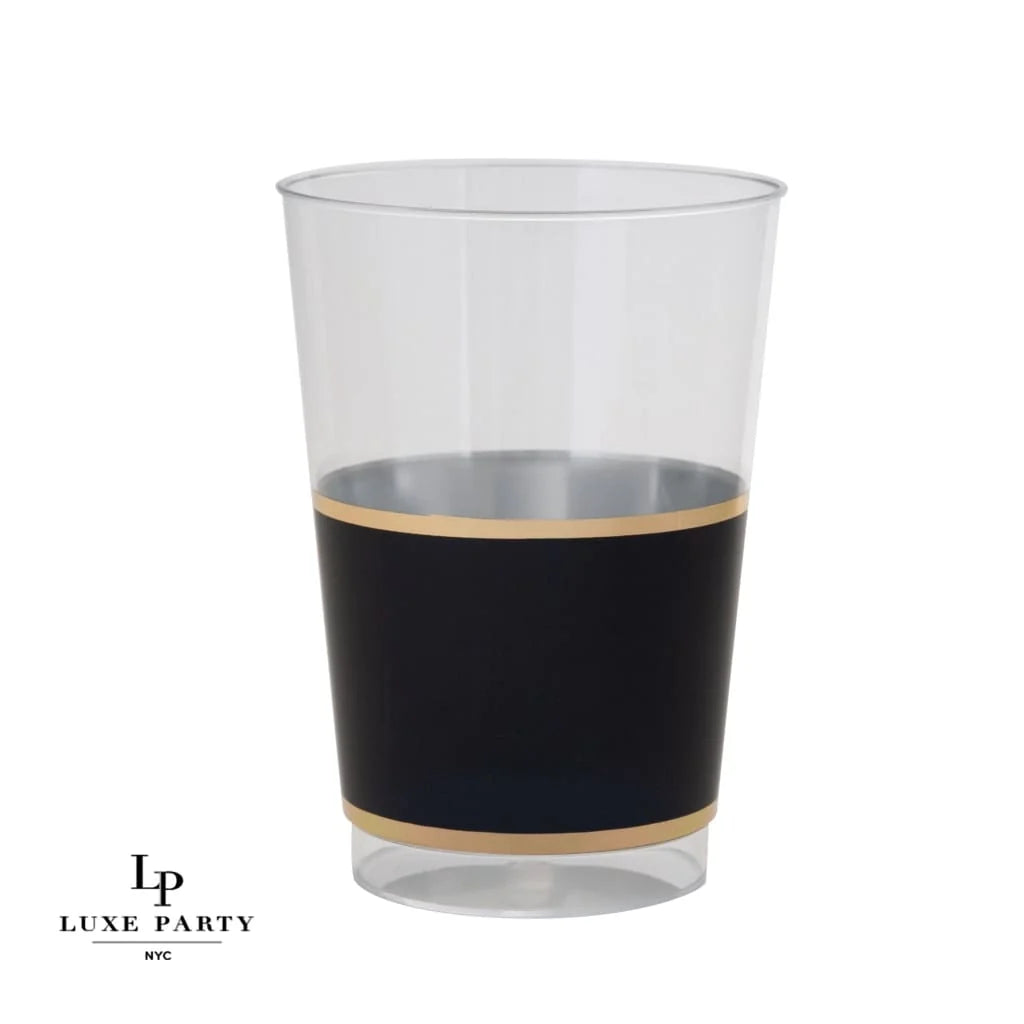 12 oz Black and Gold Plastic Cups | 10 Cups
