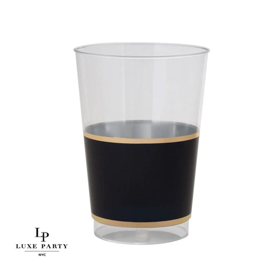 12 oz Black and Gold Plastic Cups | 10 Cups