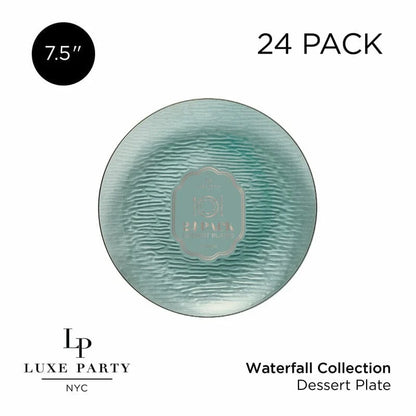 Transparent Waterfall Sage and Gold 7.5" Plastic Plates | 24 Plates