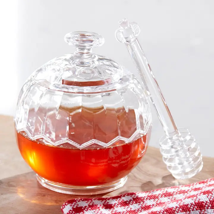 Clear Acrylic Sphere Shaped Honey Jar w/ Server