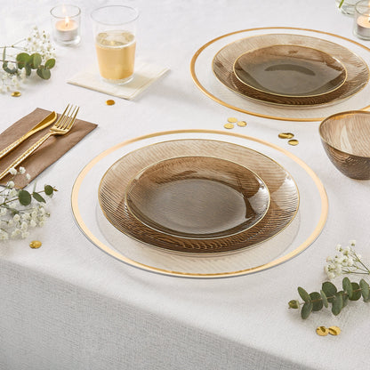 Transparent Waterfall Brown and Gold 10" Plastic Plates | 12 Plates