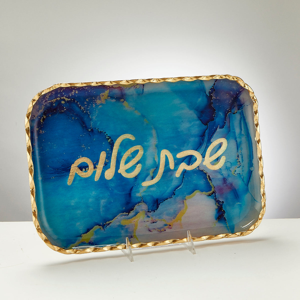 "Marble Design" Glass Rectangle Shabbat Tray