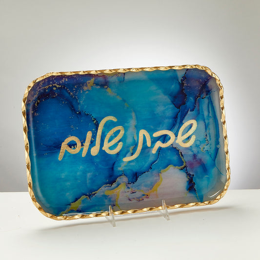 "Marble Design" Glass Rectangle Shabbat Tray