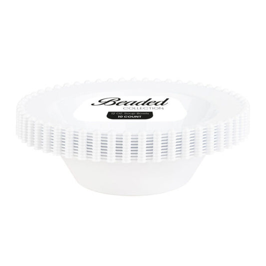 12 oz.  White Beaded Plastic Soup Bowls
