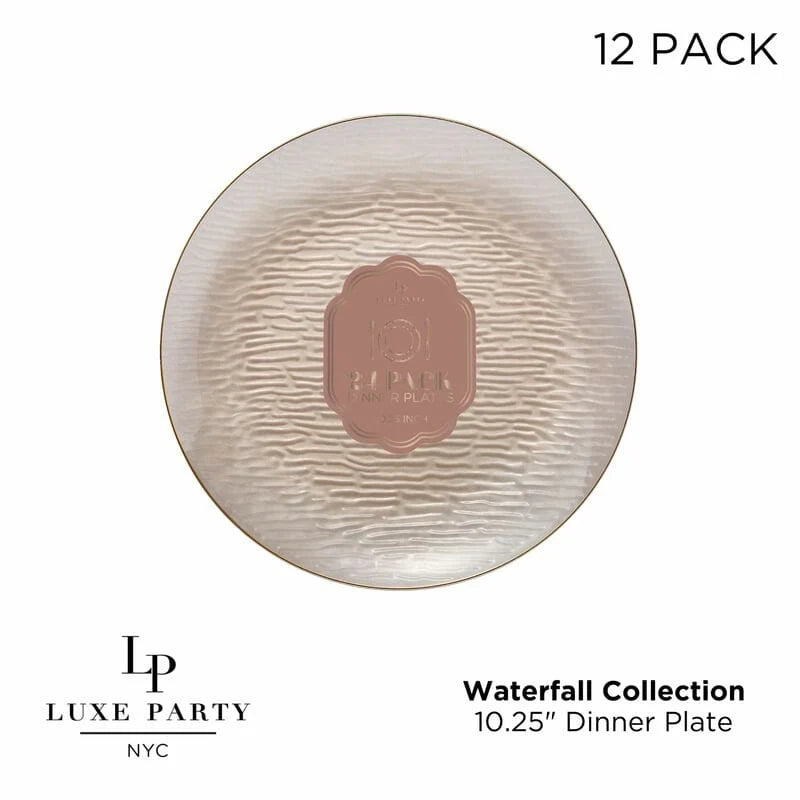 Transparent Waterfall Peach and Gold 10" Plastic Plates | 12 Plates