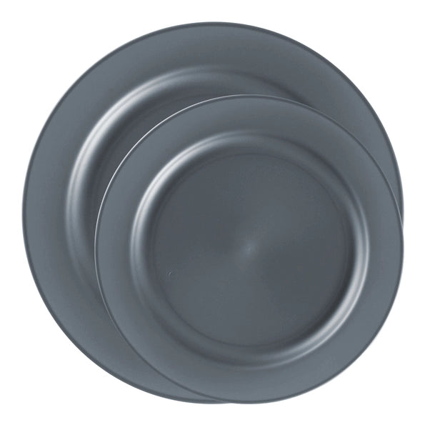 Matte Charcoal Gray Round Plastic Dinnerware Set