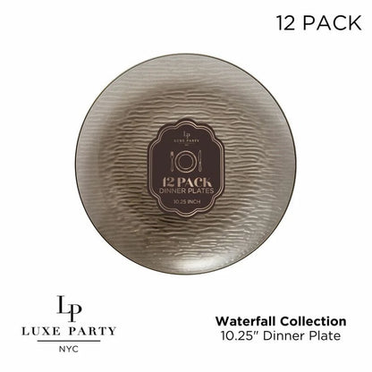 Transparent Waterfall Brown and Gold 10" Plastic Plates | 12 Plates