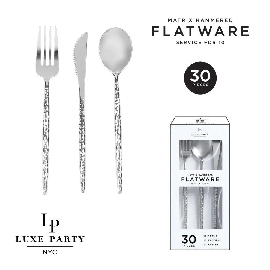 Luxe Party NYC Matrix Hammered Gold Plastic Cutlery Set | 30 Pieces