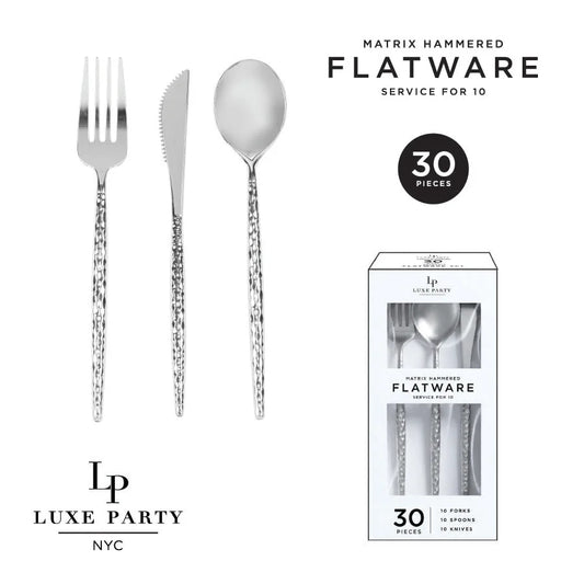 Luxe Party NYC Matrix Hammered Gold Plastic Cutlery Set | 30 Pieces