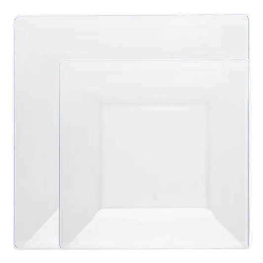Clear Square Plastic Dinnerware Set - 10 Sets