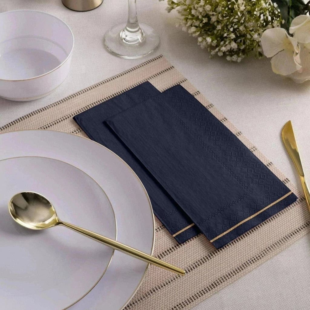 Black with Gold Stripe Guest Paper Dinner Napkins | 16 Napkins