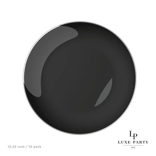 Luxe Party NYC Round Black and Silver Plastic Plates | 10.25 ''