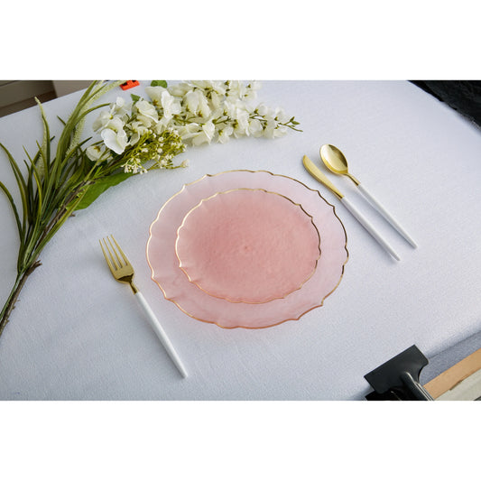 Rose Frosted Plate and Gold Plastic Plates Set | 32
