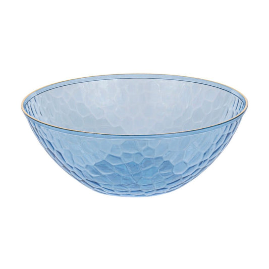 12 oz.  Blue Transparent Hammered/ Gold Rim Plastic Soup Bowls