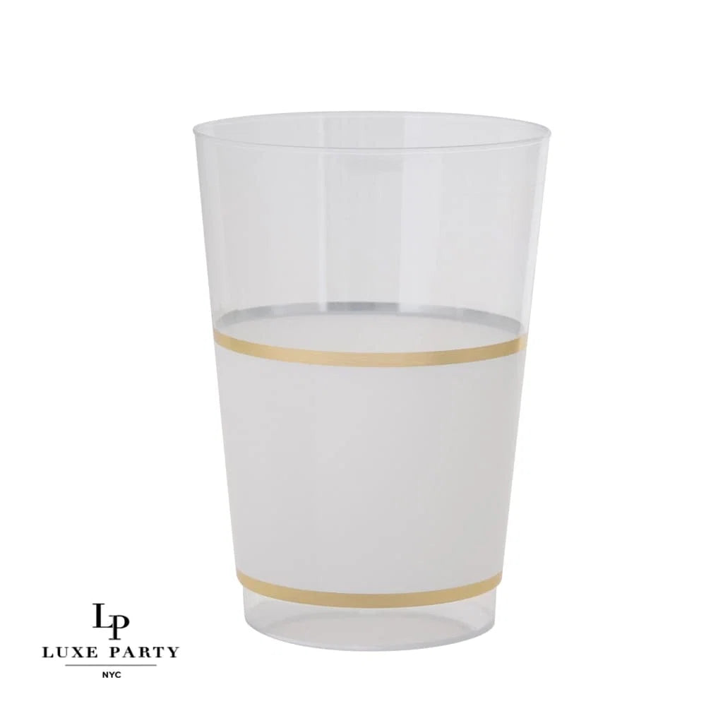 12 oz White and Gold Plastic Cups | 10 Cups