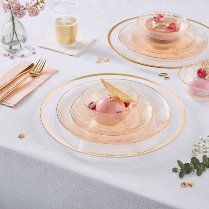 Transparent Waterfall Peach and Gold 7.5" Plastic Plates | 24 Plates