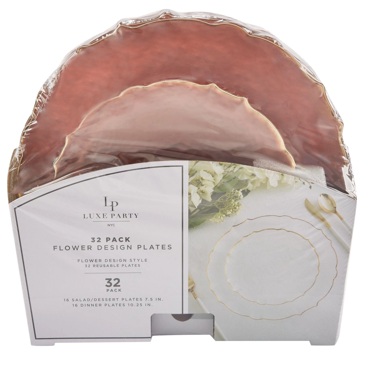 Rose Frosted Plate and Gold Plastic Plates Set | 32