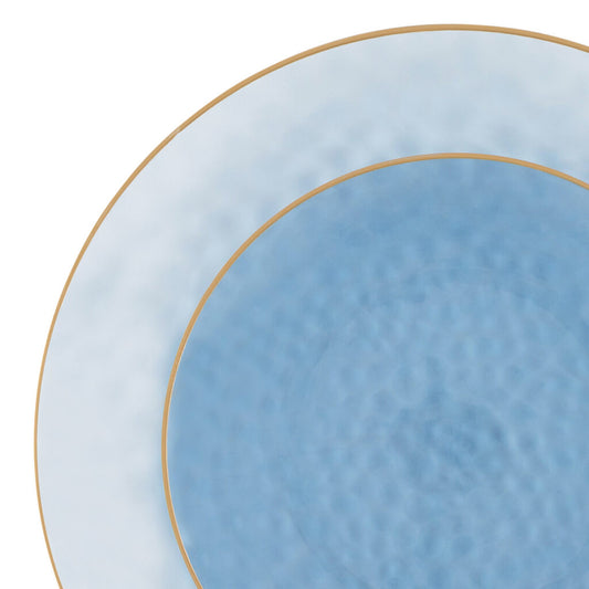 Clear Blue Gold Rim Hammered Glass Dinnerware Set - 10 Sets