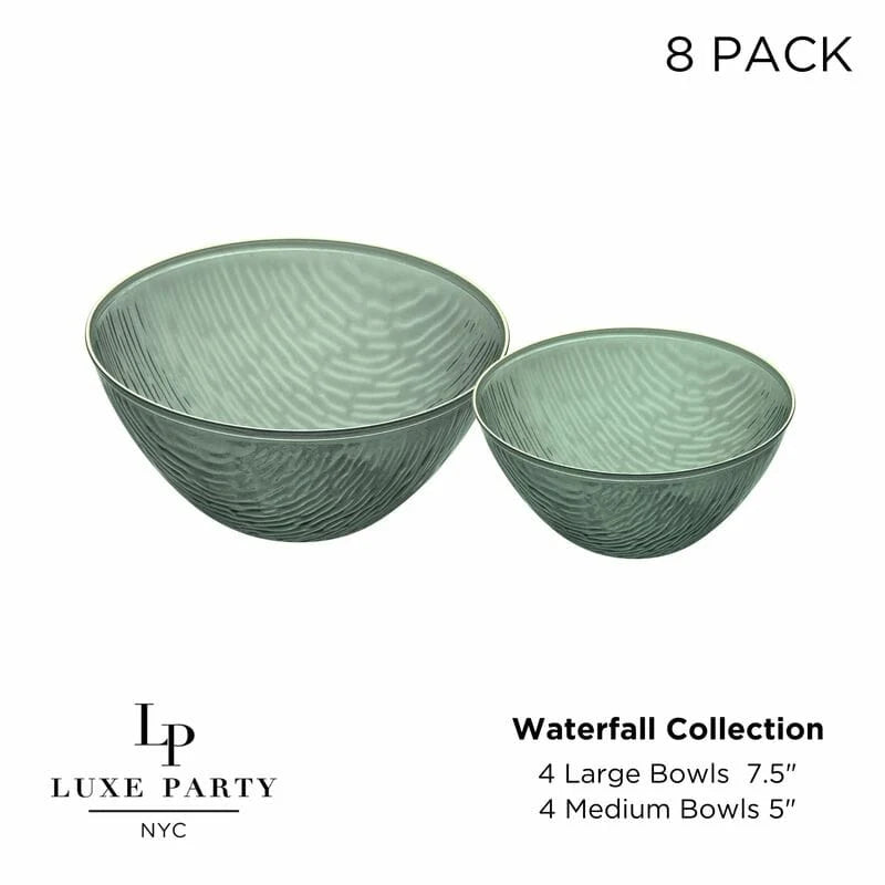 Transparent Waterfall Sage and Gold Soup and Dessert Bowl Set | 8 Bowls
