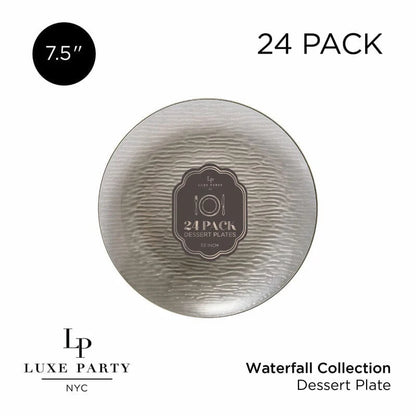 Transparent Waterfall Brown and Gold 7.5" Plastic Plates | 24 Plates