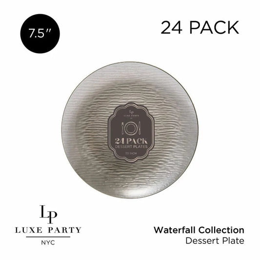 Transparent Waterfall Brown and Gold 7.5" Plastic Plates | 24 Plates