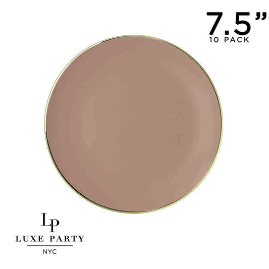 Luxe Party NYC Round Clay and Gold Plastic Plates| 7.25 ''