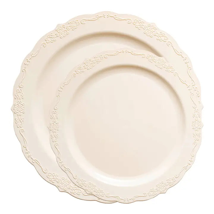 Ivory Vintage Round Plastic Dinnerware Value Set