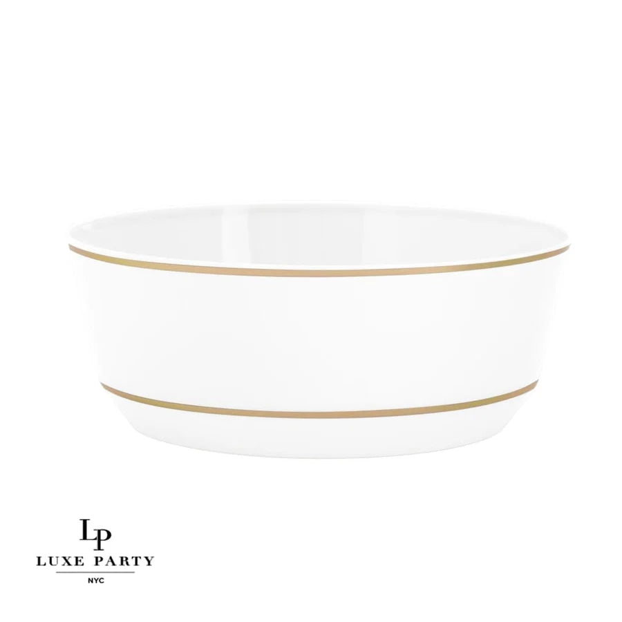 14 Oz. Round White • Gold Plastic Soup Bowls | 10 Pack