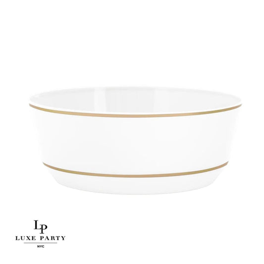 14 Oz. Round White • Gold Plastic Soup Bowls | 10 Pack