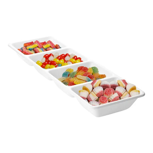 16" X 5" White 4-Section Rectangular Plastic Tray