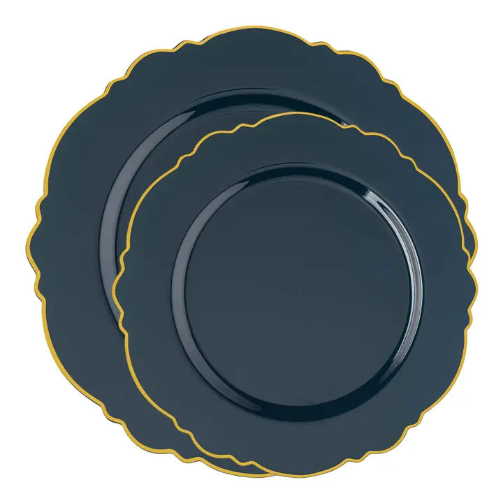 Navy with Gold Rim Plastic Dinnerware Set