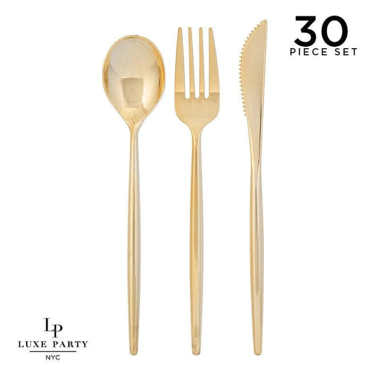 Luxe Party NYC Matrix Gold Plastic Cutlery Set | 30 Pieces