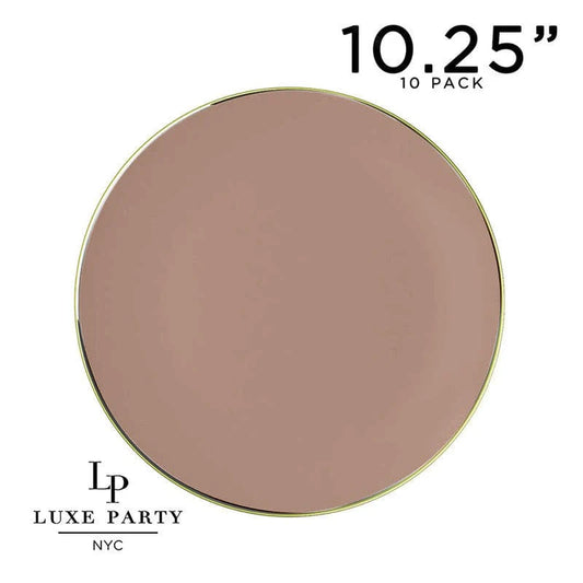 Luxe Party NYC Round Clay Beige and Gold Plastic Plates | 10.25 ''